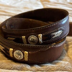 Vintage Tony Lama Brown Leather Western Belt Conchos Sz 36